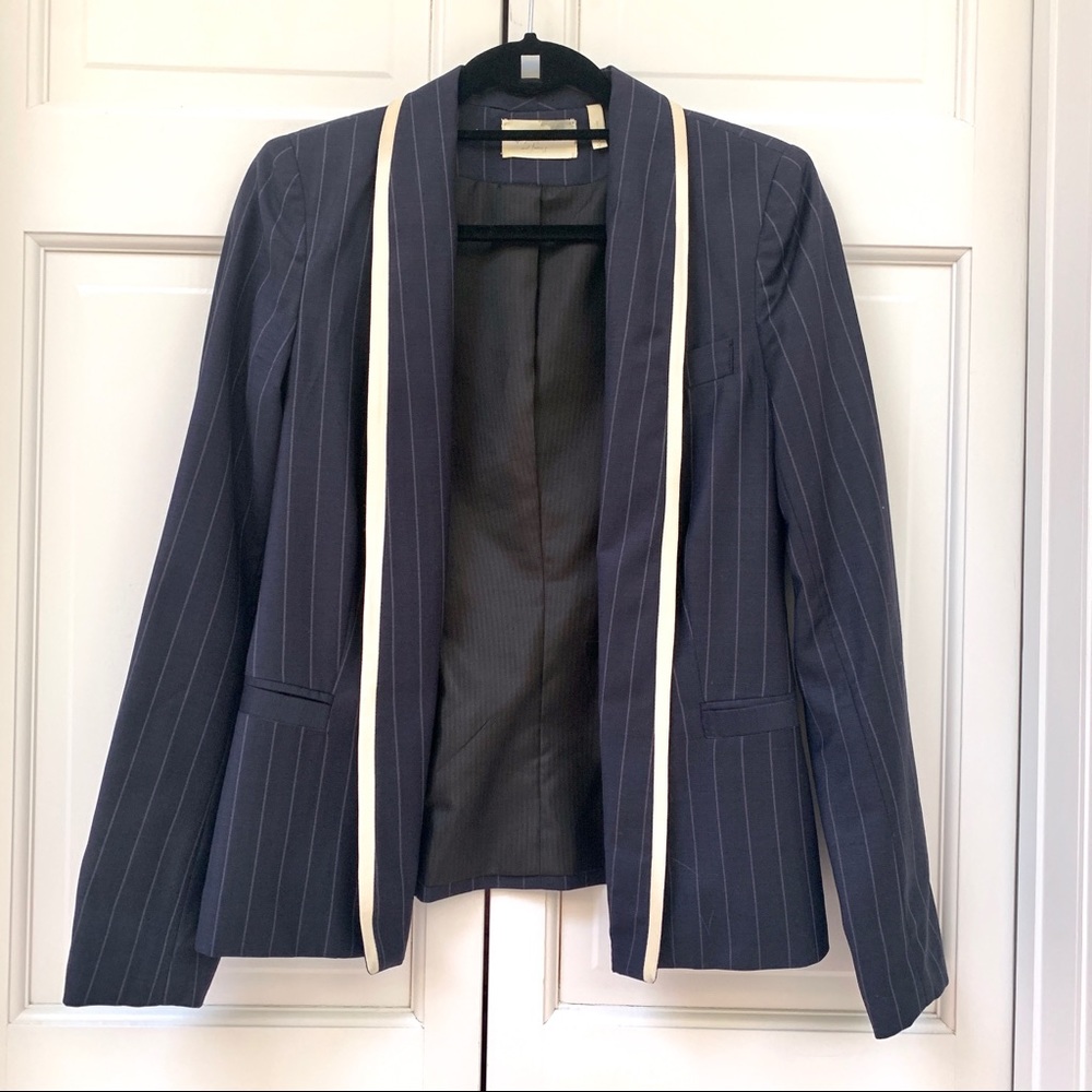Elizabeth and James Navy Pinstripe Wool Blazer